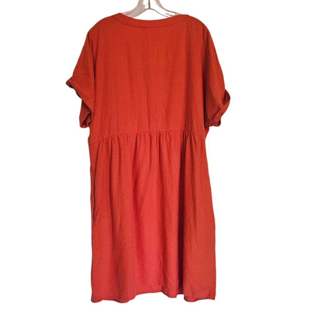 Briggs Sunset Orange Linen Blend Shift Dress XL Knee-Length Short Sleeve V-Neck - Picture 2 of 8